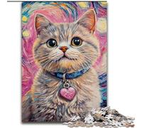 Puzzle 1000 pièces pour Adultes, Motif Chat Heureux, en Bois, idéal pour Les Anniversaires, Halloween, Thanksgiving et Pâques, Taille 50x75cm