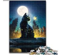 Puzzle 1000 pièces pour Adultes, Motif Chat, Lune et étoiles, en Bois, Casse-tête Stimulant pour Adolescents, Divertissement en Famille, décoration d'intérieur à Faire soi-même, 1000 pièces(50x75cm)
