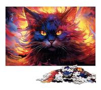 Puzzle 1000 pièces pour Adultes Motif Chat Maine Coon psychédélique coloré œuvre d'art pour Adolescents de 14 Ans et Plus 1000 pièces (38 x 26 cm)