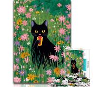 Puzzle 1000 pièces pour Adultes, Motif Chat Noir Abstrait Artistique, Jouets éducatifs et éducatifs pour la Famille, pour renforcer l'amour Entre Couples, 50x75cm