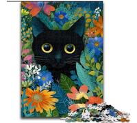 Puzzle 1000 pièces pour Adultes Motif Chat Noir Floral, Jouet éducatif idéal comme Cadeau pour Toute la Famille à partir de 14 Ans (Taille 26x38cm)