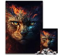 Puzzle 1000 pièces pour Adultes, Motif Chat Peint en feu, Jouet éducatif pour Adolescents, décoration de Bureau à Domicile, 26x38cm/10,23x14,96 Pouces