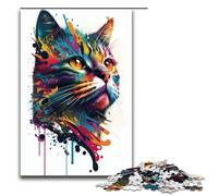 Puzzle 1000 pièces pour Adultes Motif Chat Pop Art idéal pour Toute la Famille avec Poster et fiche d'anecdotes Assortis 75x50cm