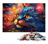 Puzzle 1000 pièces pour Adultes Motif Chat psychédélique coloré pour Enfants Jeu éducatif en Papier 1000 pièces (38 x 26 cm)