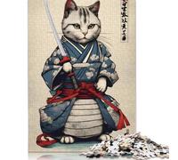 Puzzle 1000 pièces pour Adultes, Motif Chat samouraï, Art Japonais, en Bois, pour Adultes et Adolescents, Puzzle éducatif 1000 pièces (75 x 50 cm)
