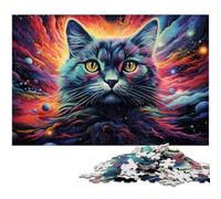 Puzzle 1000 pièces pour Adultes Motif Chat Siamois psychédélique coloré Cadeau d'anniversaire décoration Murale 1000 pièces (38 x 26 cm)