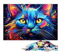Puzzle 1000 pièces pour Adultes Motif Chat Siamois psychédélique coloré décoration Murale Cadeau d'anniversaire Art Mural 1000 pièces (38 x 26 cm)