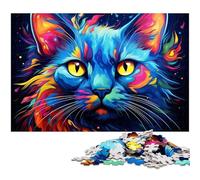 Puzzle 1000 pièces pour Adultes Motif Chat Siamois psychédélique coloré en Bois Amusant 1000 pièces (75 x 50 cm)
