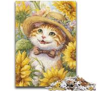 Puzzle 1000 pièces pour Adultes, Motif Chat Tournesol, Jeux éducatifs, décoration d'intérieur, Jeu éducatif pour Anniversaire, Noël, 50x75cm