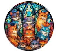 Puzzle 1000 pièces pour Adultes, Motif Chat vitrail, Puzzle Rond en Papier, Jeu interactif Familial, Cadeau Artisanal avec Illustrations colorées (67,5 x 67,5 cm)