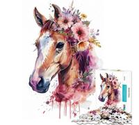 Puzzle 1000 pièces pour Adultes Motif Cheval et Fleur Jeu d'assemblage Difficile et Stimulant Jeu Pratique adapté aux Personnes de 14 Ans et Plus (38x26cm)