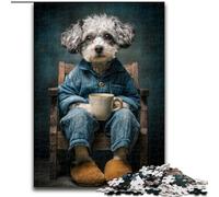 Puzzle 1000 pièces pour Adultes, Motif Chien Buvant du café, idéal pour Les Anniversaires, Les fêtes, Les fêtes de Fin d'année (Taille 26x38cm)