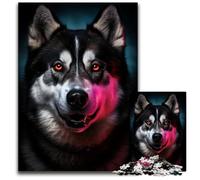 Puzzle 1000 pièces pour Adultes, Motif Chien Husky coloré, Puzzle en Carton, idéal pour décorer et stimuler Le Cerveau, 26x38cm