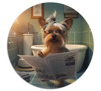 Puzzle 1000 pièces pour Adultes, Motif Chien lisant Un Journal, Puzzle Rond 1000 pièces, activité familiale, décoration d'intérieur, Cadeau de Vacances, 67,5 x 67,5 cm