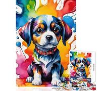 Puzzle 1000 pièces pour Adultes Motif Chiot Aquarelle coloré décoration intérieure Jouet Cadeau d'anniversaire Jeu éducatif avec Poster et fiche de Questions Assortis Dimensions 38x52cm