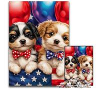Puzzle 1000 pièces pour Adultes, Motif Chiot Drapeau américain, Puzzle en Bois, Anti-Stress, Vacances à la Maison, Tuer Le Temps, Une œuvre d'art pour Les Enfants de 14 Ans et Plus, 50x75cm