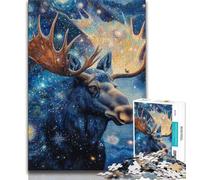 Puzzle 1000 pièces pour Adultes, Motif Ciel étoilé, Motif élan, idéal pour Un Anniversaire ou Noël, 50x75cm