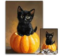 Puzzle 1000 pièces pour Adultes, Motif Citrouille et Chat Noir, en Carton, Jeu interactif Familial, défi cérébral, 26x38cm