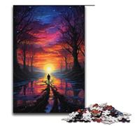 Puzzle 1000 pièces pour Adultes Motif Coucher de Soleil psychédélique coloré Puzzle en Bois pour Adultes Jeux de Famille Cadeaux de Noël et d'anniversaire 1000 pièces (38 x 26 cm)