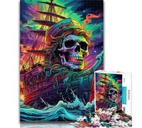 Puzzle 1000 pièces pour Adultes, Motif crâne de Bateau Pirate, 1000 pièces, Jouets éducatifs, Anti-Stress, pour renforcer l'amour Entre Couples, 26x38cm