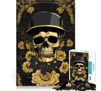 Puzzle 1000 pièces pour Adultes,Motif crâne Noir et Or,Art Militaire,articulations Pointues,Jeu de résolution de problèmes,Moment de détente et de Divertissement,décoration de Noël (50x75cm)