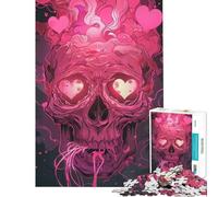Puzzle 1000 pièces pour Adultes Motif crâne Rose et cœurs Assemblage Difficile et Stimulant Jeu Pratique adapté aux Personnes de 14 Ans et Plus 50x75cm