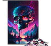 Puzzle 1000 pièces pour Adultes, Motif crâne synthwave, en Bois, idéal pour Noël, Halloween, Pâques et Le Nouvel an(50x75cm)