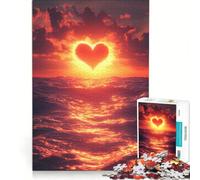 Puzzle 1000 pièces pour Adultes Motif cœur et Coucher de Soleil sur l'océan Jeu Impossible Interaction Parent-Enfant liste de souhaits avec Le Père Noël 38x26cm