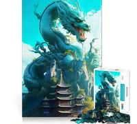 Puzzle 1000 pièces pour Adultes,Motif Dragon Bleu Vif,Style Japonais,Facile à Nettoyer et à Installer,idéal pour des Moments de détente et de Plaisir Lors d'un Anniversaire (50x75cm)