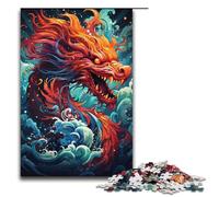 Puzzle 1000 pièces pour Adultes Motif Dragon Rouge psychédélique coloré Puzzle en Bois pour Adultes Jeux de Famille Cadeaux de Noël et d'anniversaire 1000 pièces (38 x 26 cm)