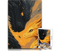 Puzzle 1000 pièces pour Adultes, Motif Duo de Dragons Noir et Or, Jeu de Puzzle Unique et Stimulant, décoration Murale, Cadeau d'anniversaire, Dimensions:38x26cm