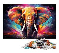 Puzzle 1000 pièces pour Adultes Motif éléphant coloré Famille d'animaux Amusant avec Affiche et fiche de Questions réponses Assorties (38 x 26 cm)