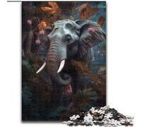 Puzzle 1000 pièces pour Adultes, Motif éléphant Magique Floral en Bois, avec Jeu interactif Familial, pour Les 14 Ans et Plus, 1000 pièces(50x75cm)