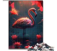Puzzle 1000 pièces pour Adultes, Motif Flamant Rose Floral, en Bois, idéal pour Un Jeu Familial ou comme Cadeau décoratif(50x75cm)