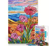 Puzzle 1000 pièces pour Adultes, Motif Fleurs en vitrail, décoration soignée, Jeu de Construction, Jeu de Paix, Cadeau d'anniversaire (38x26cm)