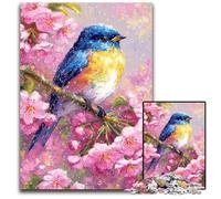 Puzzle 1000 pièces pour Adultes, Motif Fleurs et moineaux, en Bois, pour s'amuser en Famille, idéal pour décorer Un Bureau 14 Ans et Plus, 50x75cm