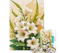 Puzzle 1000 pièces pour Adultes Motif Floral élégant de lys Blancs Puzzle Anti-Stress Cadeau d'anniversaire Jeu Stimulant (38x52cm)