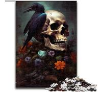 Puzzle 1000 pièces pour Adultes, Motif Floral, tête de Mort, Corbeau, en Carton, idéal pour décorer Un Bureau, Une Chambre ou Un Salon, 1000 pièces(26x38cm)