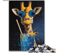 Puzzle 1000 pièces pour Adultes, Motif Girafe Buvant Une Boisson, idéal pour Les Amoureux, idéal pour Noël, Le Nouvel an ou la Saint-Valentin, 50x75cm