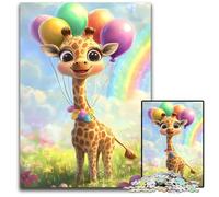 Puzzle 1000 pièces pour Adultes, Motif Girafe et Ballons, en Bois, pour s'amuser en Famille, idéal pour décorer Un Bureau 14 Ans et Plus, 50x75cm