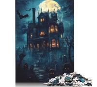Puzzle 1000 Pièces pour Adultes Motif Halloween Hanté Mansion Puzzle en Bois pour Adultes Jouets de Divertissement Familial, 1000 Pièces (75x50cm)
