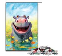 Puzzle 1000 pièces pour Adultes Motif Happy Hippo Delight œuvre d'art Cadeau d'anniversaire décoration Murale 75 x 50 cm