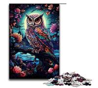 Puzzle 1000 pièces pour Adultes Motif Hibou Ciel étoilé psychédélique coloré Puzzle Familial Amusant avec Affiche et fiche de Questions-réponses Assorties (75 x 50 cm)
