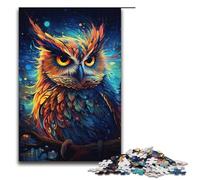 Puzzle 1000 pièces pour Adultes Motif Hibou Ciel étoilé psychédélique coloré Puzzle Familial Amusant avec Affiche et fiche de Questions-réponses Assorties (1000 pièces 38 x 26 cm)