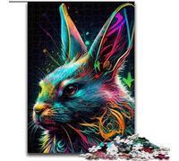 Puzzle 1000 pièces pour Adultes, Motif Lapin Aquarelle coloré en Bois, idéal pour s'amuser en Famille, se détendre et Offrir des Cadeaux de Noël. 50x75cm. Fête d'anniversaire pour Hommes et Femmes.