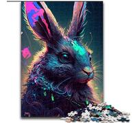 Puzzle 1000 pièces pour Adultes, Motif Lapin Aquarelle coloré en Bois, idéal pour s'amuser en Famille, se détendre et Offrir des Cadeaux de Noël. 50x75cm. Fête d'anniversaire pour Hommes et Femmes.