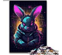Puzzle 1000 pièces pour Adultes, Motif Lapin coloré, en Bois, idéal pour Un Cadeau d'anniversaire, de Noël ou d'halloween. 50x75cm.