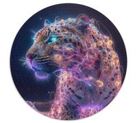 Puzzle 1000 pièces pour Adultes, Motif léopard Cosmique, Rond, en Carton, idéal pour Une soirée de Jeux en Famille, décoration d'intérieur et entraînement cérébral (Taille 67,5 x 67,5 cm)