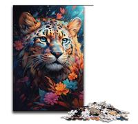 Puzzle 1000 pièces pour Adultes Motif léopard des neiges psychédélique coloré Puzzle en Bois pour Adultes Difficile et Stimulant 1000 pièces (38 x 26 cm)