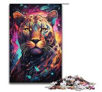 Puzzle 1000 pièces pour Adultes Motif léopard étoilé psychédélique coloré Jeu Pratique décoration d'intérieur Unique et Cadeaux 1000 pièces (38 x 26 cm)